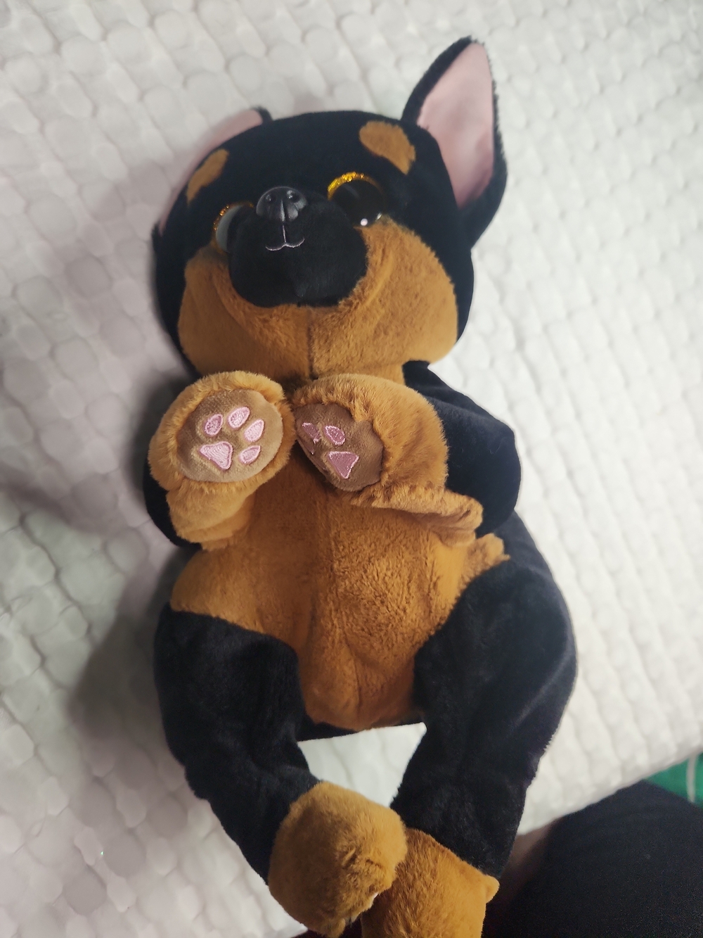 Ty Black & Brown Plush Puppy with Pink Paw Details